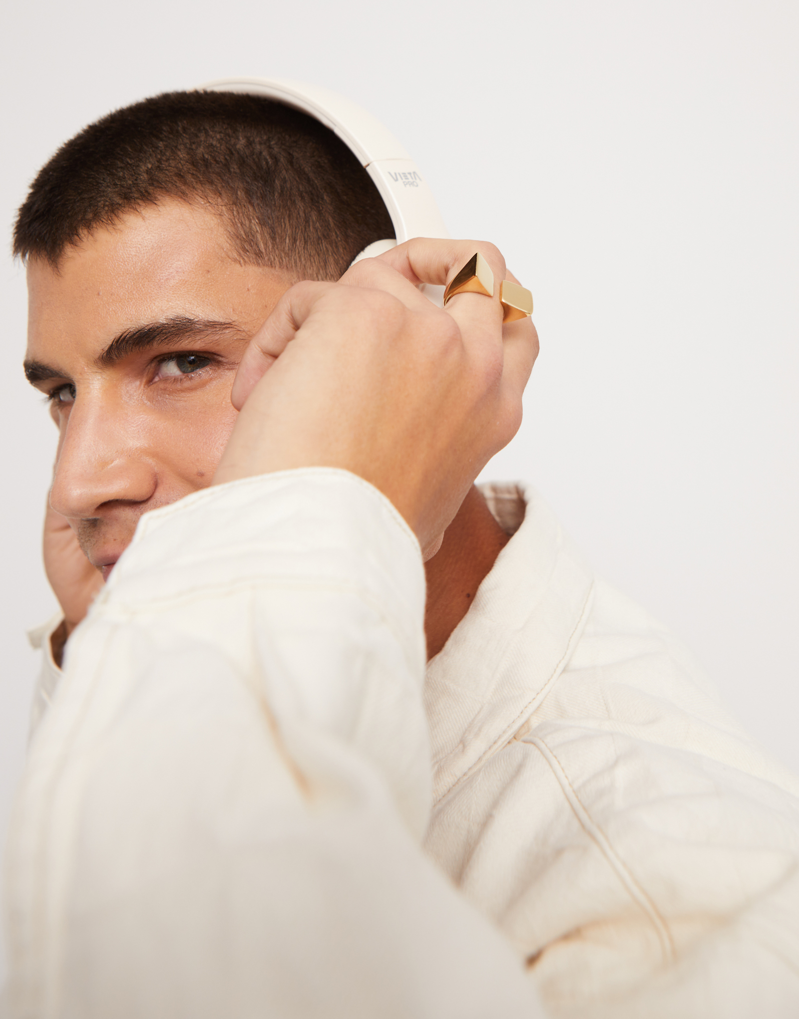 Square shape open ring, Golden, large thumbnail